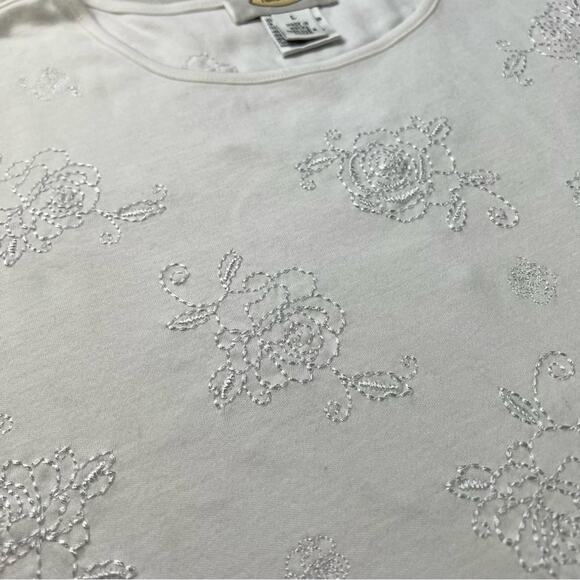 Talbots women’s white Embroidered Floral basic Top shirt size Large - Picture 5 of 8